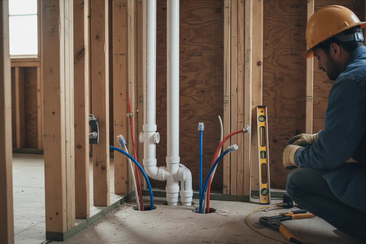 Drain and supply rough-in during Sump Pump Repair in Mehama